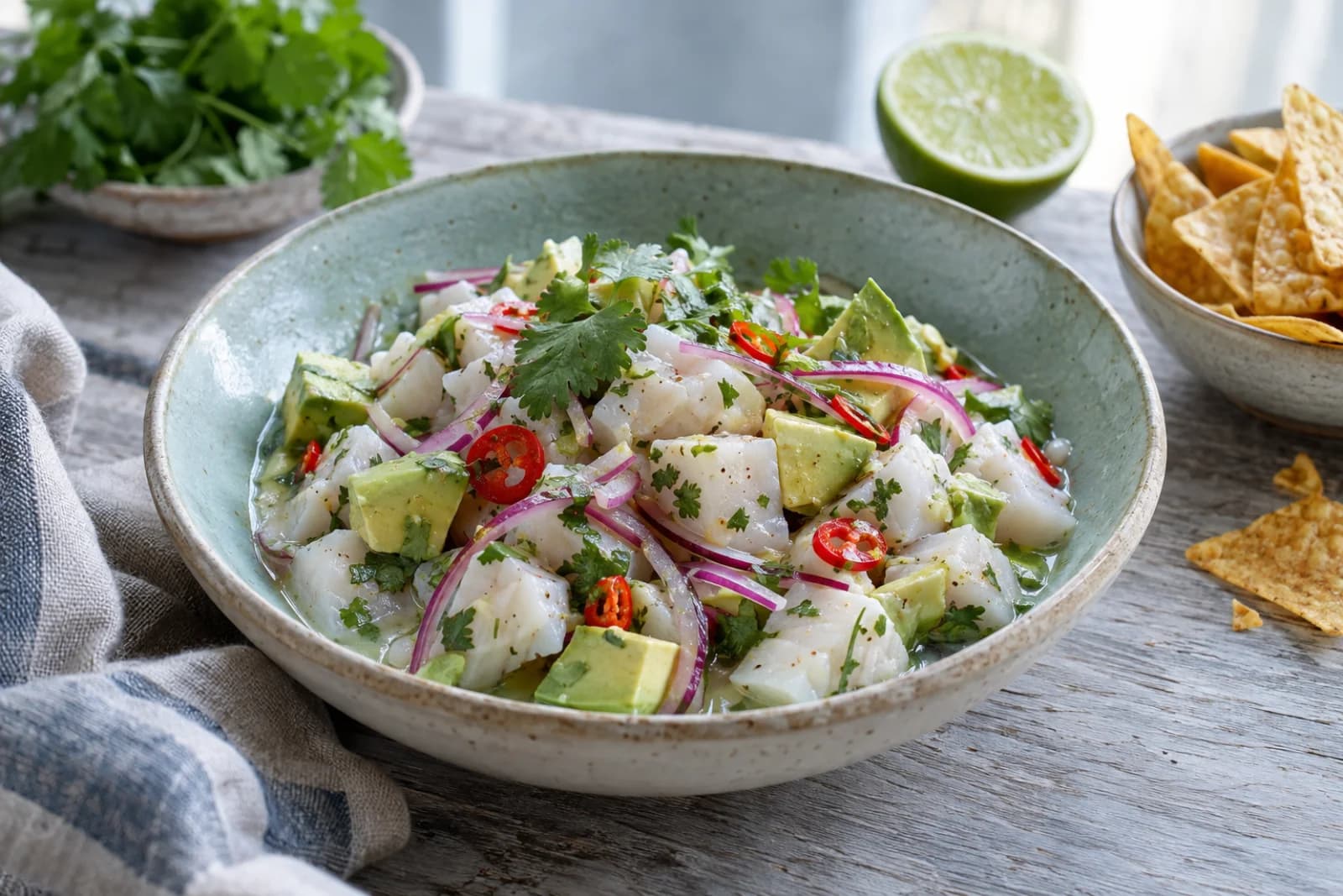 Ceviche med torsk, lime og chili