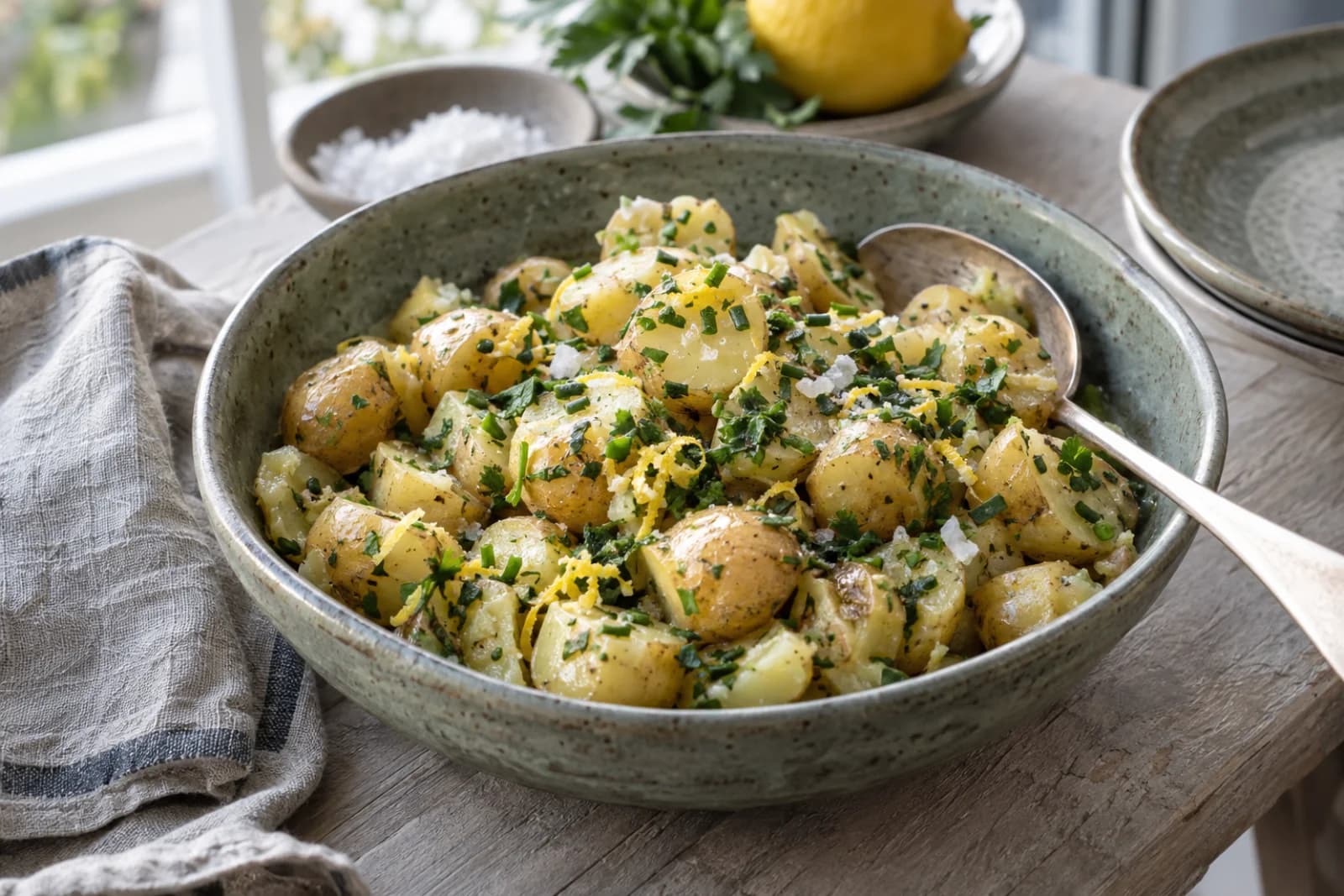 Lune kartofler med urter og citron