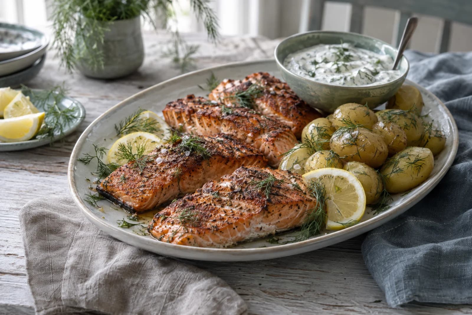 Laks med citron, dild og små kartofler