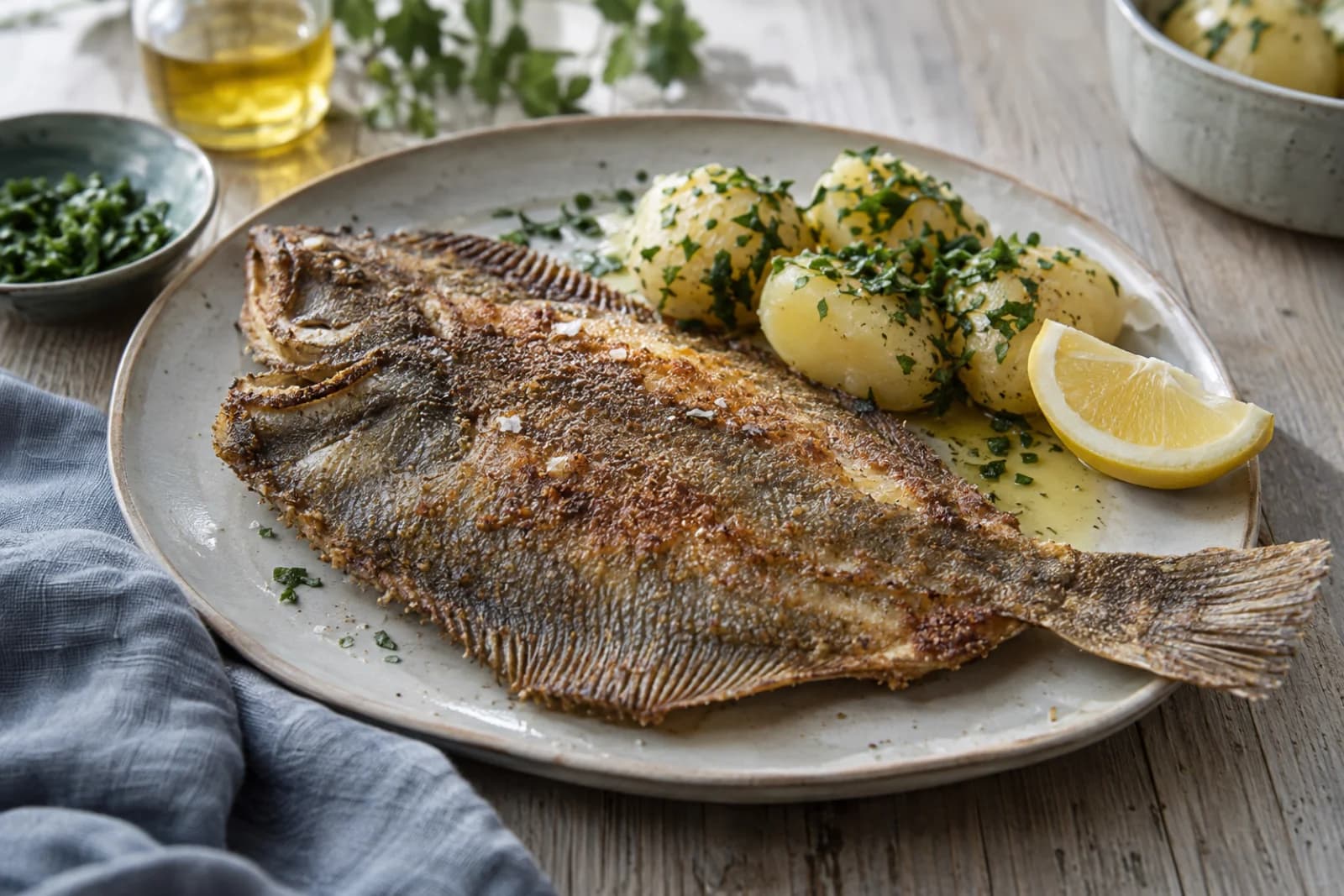 Stegt rødspætte med persille og citron