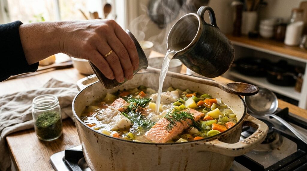 Close-up product photograph of a hand pouring fresh Nordic f